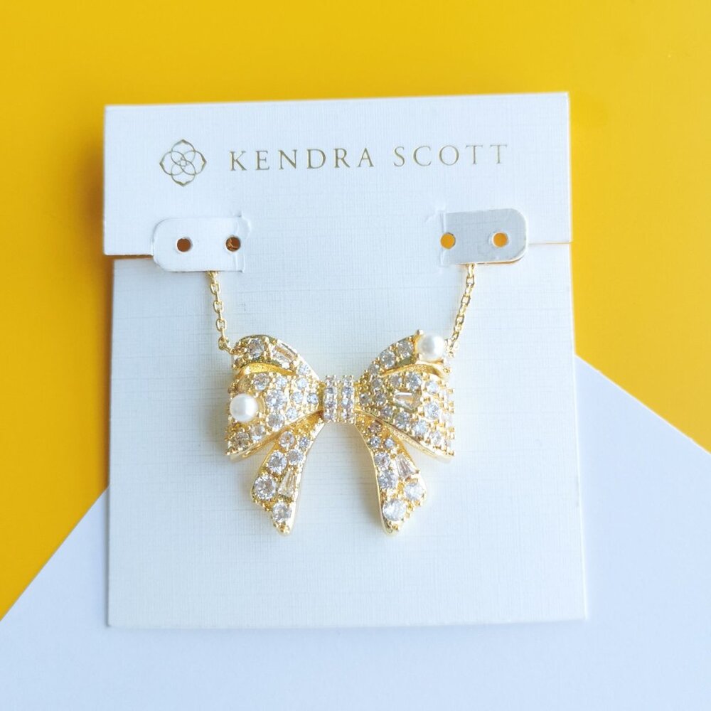 Krista Gold White Mix Bow Necklace by Kendra Scott